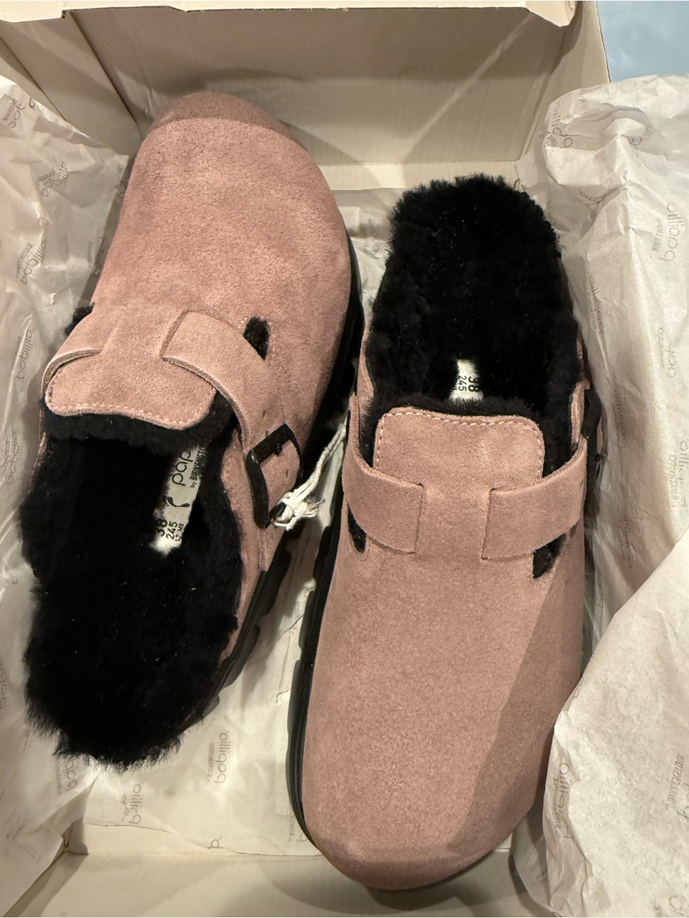 Birkenstock Papillio Dusty Pink Suede shearling Buckle Clog